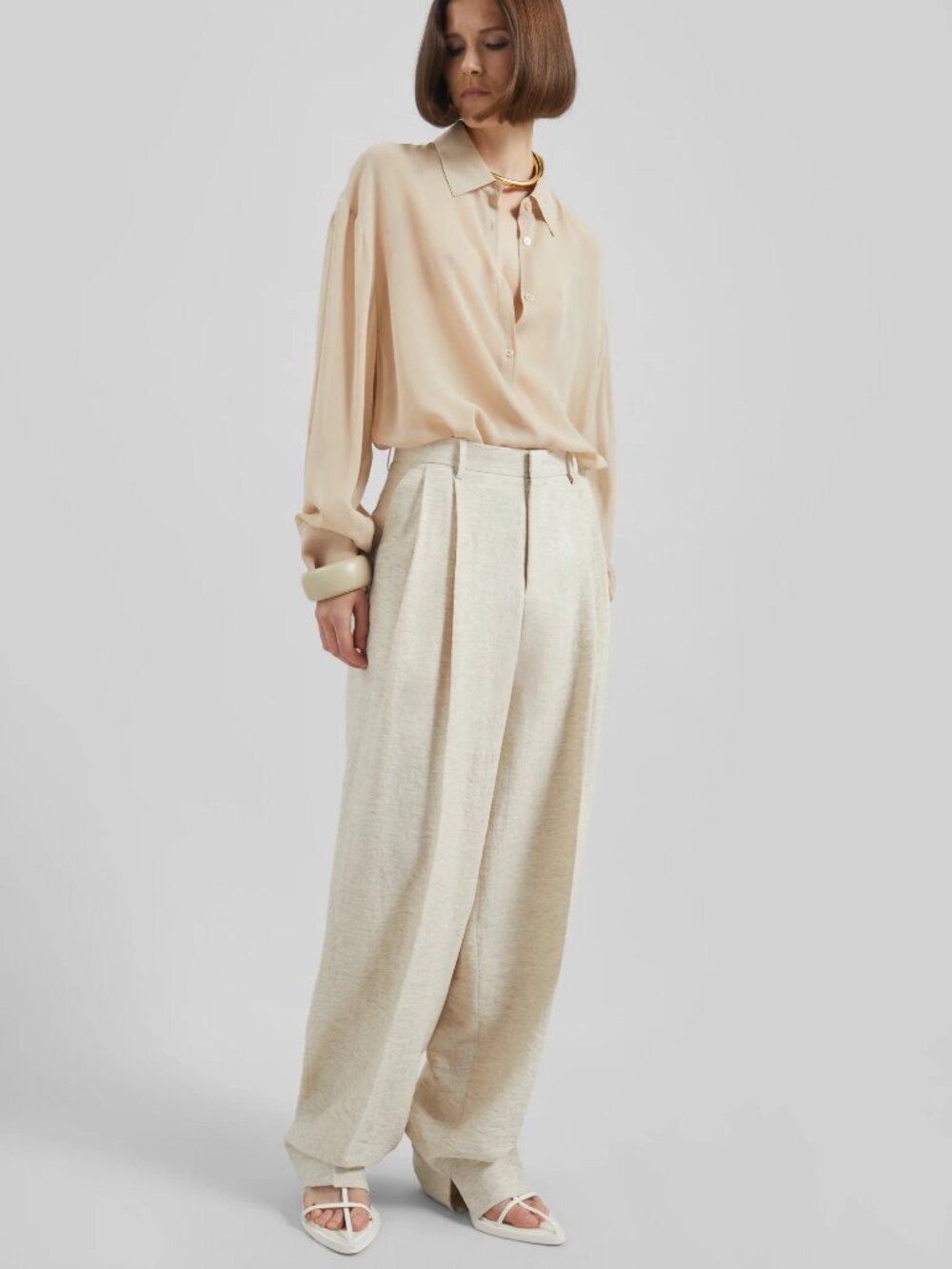 The Frankie Shop Wendin Pleated Trousers Beige Melange Size S NWT